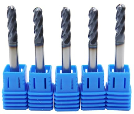 5pcs 3/16in Ball Nose Solid Carbide End Mills,4 Flute, 30 Degree Helix Bits Tool for Medium Hardness Steel, Brass, Iron