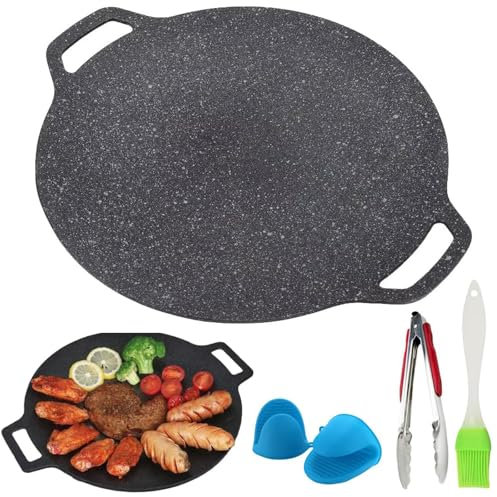 Non-Stick Round Baking Pan, Consecutivte Non-Stick Round Baking Pan, Korean BBQ Grill Pan, Nonstick Griddle Grill Pan for Korean BBQ, Korean Grill Pan for Home Kitchen Camping (28CM)