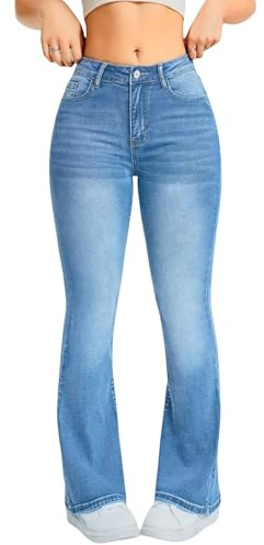 TimeGofate High Waisted Flare Jeans for Women - Stretchy Denim with Tummy Control, Trendy Blue Bell Bottoms (S-XXL) (US, Alpha, Medium, Regular, Regular, Blue)