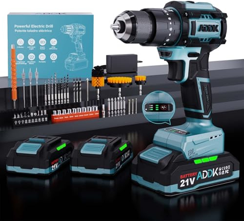 Trapano avvitatore a batteria 21 V, avvitatore senza fili 2 batterie 2.0 Ah, 40 Nm Max, 24+3 impostazioni, 55 accessori, per progetti fai da te (Trapano elettrico C)