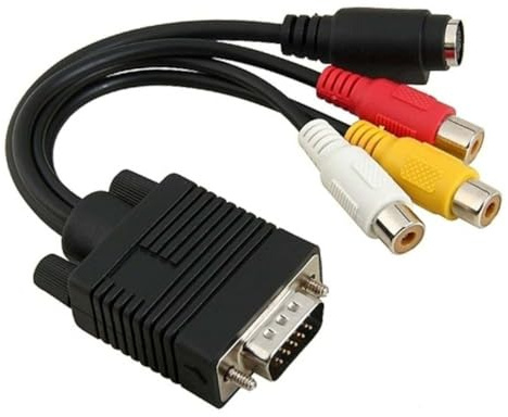 Gatuida Vga to Rca Converter Cable Copper PVC Svga to S-video Adapter with Mini Connector for Laptops and Desktops with Tv-out Function