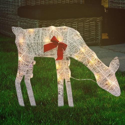 Renne Lumineux Noel Exterieur, Cerf Lumineux Noel, Decoration Noël Exterieur LED, Décorations de Noël de Renne Lumineuses en Métal avec Arc pour intérieur extérieur, Pelouse, Jardin, Cour