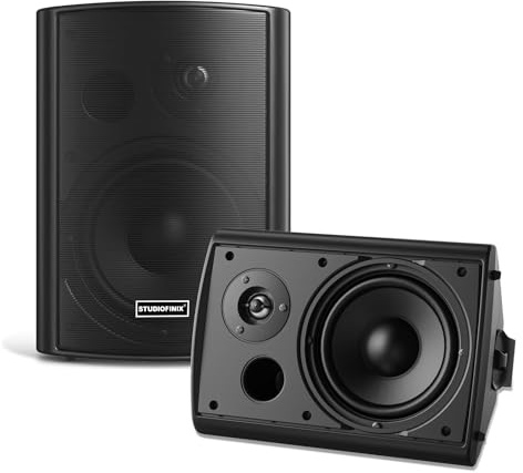 STUDIOFINIX 5.25 Inch 300W Indoor/Outdoor Bluetooth 5.1 Waterproof Wall-Mounted Speakers, Wireless Multi-Speaker Sync with IR Remote, for Patio, Garage, Home, Backyard(501BLE,Black,Pair)