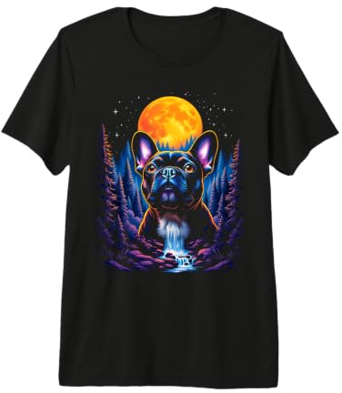 Majestueux Bouledogue français sous la Pleine Lune Cascade T-Shirt Haut de Gamme