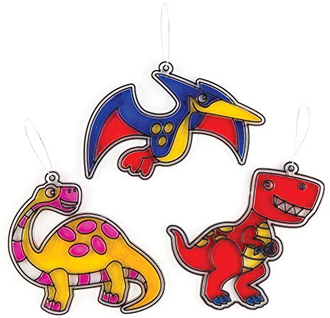 Baker Ross AR391 Dinosaur Suncatchers, Arts and Crafts Kits for Kids, Assorted, Pack of 8, Pieces