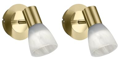 Trio Leuchten Lot de 2 spots LED modernes en laiton mat avec abat-jour en verre Alabaster