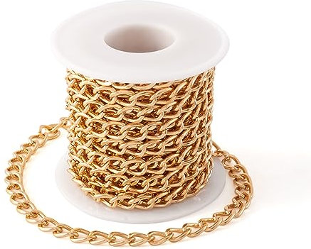 Catena a maglia barbazzale, 10 x 6,5 mm, in alluminio color oro, non saldata, per la realizzazione di collane, gioielli e accessori fai da te, 5 m/rotolo