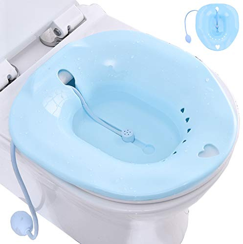 ELEBOX Sitz Bath for Toilet with Massage Hand Flusher, Toilet Seat Hemorrhoids Soak Treatment and Vaginal Steam Postpartum Care for Women Blue