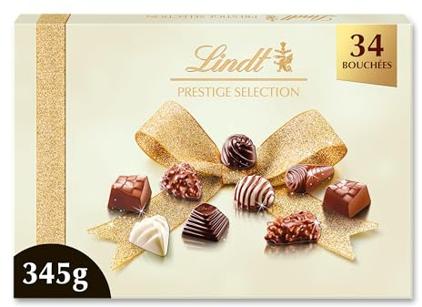 Lindt - Boîte PRESTIGE SÉLECTION Assorti- Assortiment de Chocolats au Lait, Noirs et Blancs - Idéal pour Noël, 345g