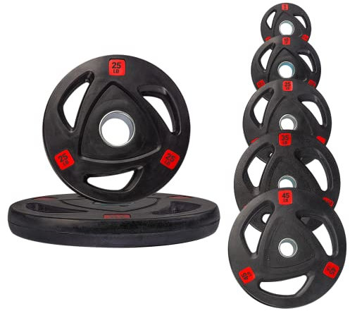 Strongway® Olympic Weight Plates Discs for Barbell Bar - 2 Inch (2) / 50mm Hole - Rubber Coated Cast Iron Weights Tri Grip Range of Weights and Sizes (2.5KG X 4)