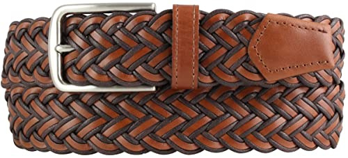 BELTINGER Ceinture tressée en cuir 3,5 cm | Ceinture tressée en cuir pour femmes hommes 35mm | Ceinture tressée avec boucle argentée | Cognac 90cm