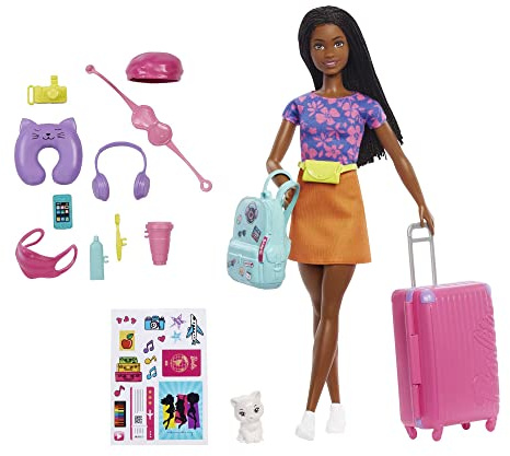 Barbie Coffret Une Vie De Citadine avec Poupée Brooklyn » Roberts Et Chaton, 10 Accessoires Et 1 Feuille Dâ€™Autocollants Jouet Enfant, Dès 3 Ans, HGX55