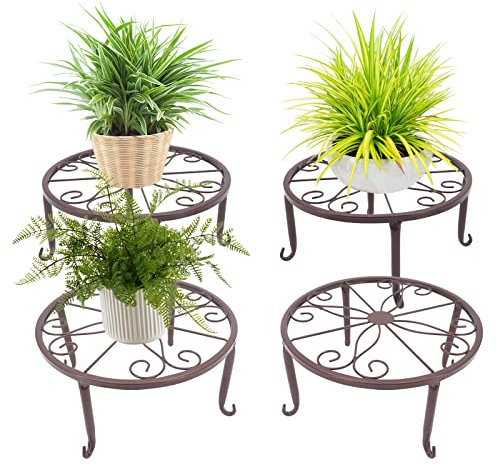 Gearific Supporto per Piante in Metallo - 4 Supporti in Ferro per Vasi da Fiori, per Giardino Interno ed Esterno (Bronzo)