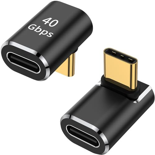 AuviPal Adattatore USB C 90 gradi (2 pezzi), connettore USB C maschio a femmina a forma di L per Steam Deck, MacBook, Tablet, Telefono e altri dispositivi di tipo C o Thunderbolt 4/3 - Nero
