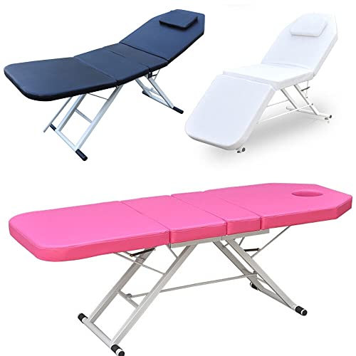KenSyuInt 3 Zonen Klappbar Massageliege Massagetisch Klappbar SPA Salon Bett Kosmetikliege Gemütlich Massage Kosmetikbett Massagebank Kosmetikstuhl PU Klappmassage Tischbett Bänke (Rosa)