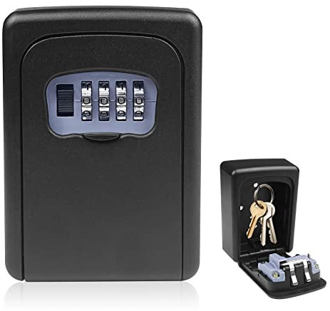 Ceisazira cassetta di sicurezza con codice a 4 cifre, portachiavi impermeabile e antiruggine, con combinazione, a parete per casa, garage, scuola, ufficio, palestra (nero)