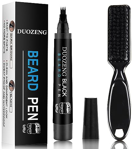 Beard Pencil Filler for Men,Beard Pen Filler Long Lasting Coverage Waterproof & Natural Finish Beard Filling Pen with Brush,Barber Styling Pencil - Fill, Shape & Define Perfect Beard(Black)