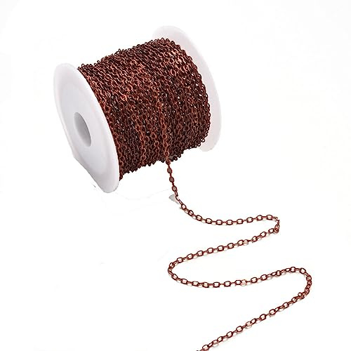 Yurosiay Catena a maglie in rame, 10 m x 2 mm, per fai da te, in metallo, con bobina, catena a maglia barbazzale fai da te, per la creazione di gioielli, rosso rame