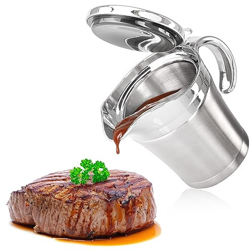 COM-FOUR® Salsera Thermo - Salsera de acero inoxidable de doble pared - Recipiente aislado para salsas - Mantiene la comida caliente o fría - Apto para lavavajillas (color plata - 400ml)