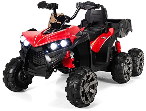 COSTWAY 12V Quad Elettrico per Bambini, Macchina Elettrica per Bambini con 6 Ruote 4 Motori Baule Posteriore Luci LED e Musica, Trazione Integrale, 3-6 km/h, 3 Anni+ (Rosso)