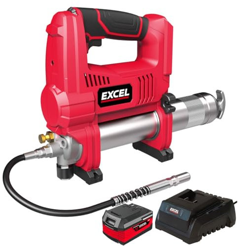 Excel 18V Cordless Grease Gun with 1 x 4.0Ah Battery & Charger - Powerful and Efficient Lubrication Solution, Variable Speed Trigger, 18V Grease Gun, Hand held Grease gun