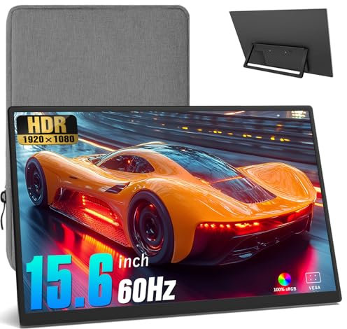 15,6 Zoll Portable Monitor + Sleeve,1080p,Tragbarer Laptop Game Office Monitor mit 100% sRGB FHD HDR HDMI,für Computer,Phone Game Devices