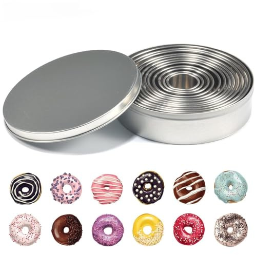 Honiwu 12 Sizes Cookie Cutters, Mini Pastry Cutters, Ring Scone Cutter | Round Cookie Cutter Set, Stainless Steel Circle Biscuit Cutters, 2.6-11.3cm for Baking Pastry Donut Fondant Dough DIY Cake