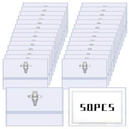 Gute Lot de 50 badges nominatifs extra épais transparents avec clip et épingle, porte-badge, inserts de badge, badges d'identification en plastique pour le travail, l'école, le bureau, la conférence,