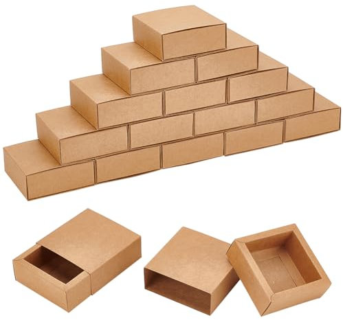BENECREAT 20 Packung Braune Kraftpapier-Schubladenboxen, 8.3x8.3x3.2cm Quadratische Kraftpapier-Geschenkbox Plätzchenschachteln Für Hochzeitsgeschenke, Schmuckverpackung