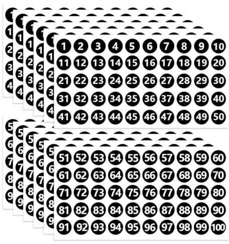 Numeri adesivi 1-100, 12 fogli adesivi piccoli numeri adesivi 25 mm autoadesivi neri rotondi adesivi numerati inventario per ordinamento