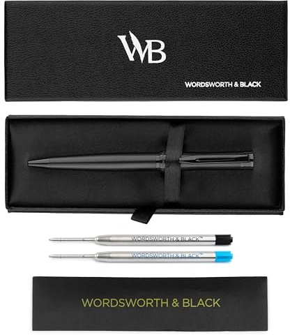 Wordsworth and Black Ballpoint Pen All Black Lacquer- Stunning Luxury Pen, Ink Refill, Best Gift Set for Men & Women, Refillable, Elegant, Nice Pens, Fine Point