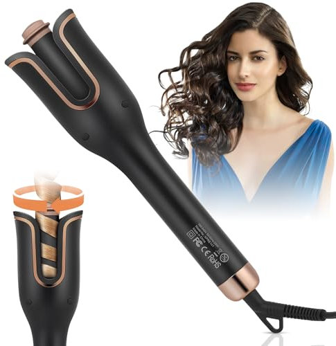 Euakee Lockenstab Automatisch, Rotierender Lockenstab mit 4 Einstellbare Temperatur, Lockenstab Große Locken - Verbrühungsschutz Einfache Bedienung Schnell Erhitzender Langanhaltende Frisur (Schwarz)