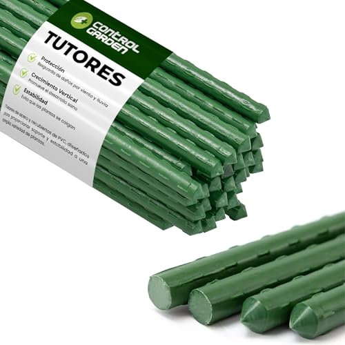 CONTROL GARDEN Pack 10 Tutores de Acero Plastificado para Plantas 90 cm Ø 8-9 mm | Varillas Crecimiento Plantas | Soporte Cultivos Apto Interior y Exterior