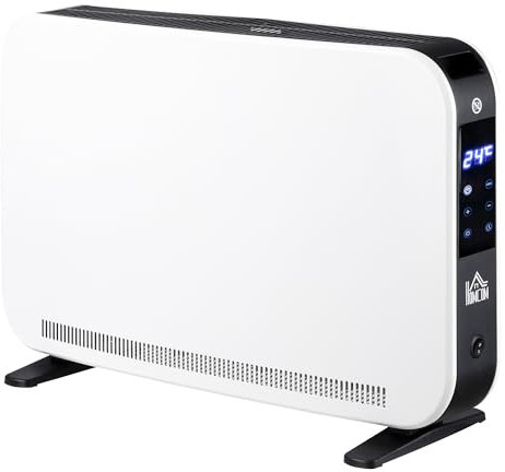 HOMCOM Termosifone Elettrico a 3 Modalità con Timer, Termostato e Schermo LED Touch, Riscaldatore Elettrico in Acciaio e Plastica, 60x18.5x39.5 cm, Bianco e Nero