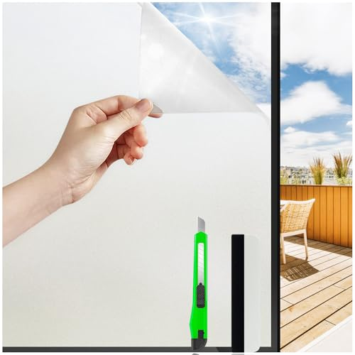 HONLONE Frosted Window Film Privacy Self Adhesive 115X200Cm White Opaque Frosted Glass Film For Windows Window Covering Protection Heat And Privacy