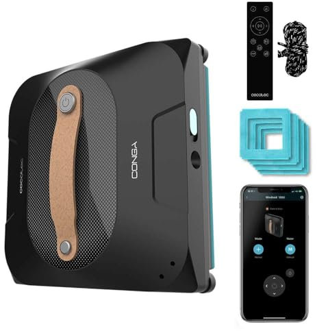 Cecotec Robot Fensterreiniger Conga Windroid 1390 Double Spray Connected 3in1; Sprüht, reinigt und trocknet, Doppelspray, APP, Fernbedienung, 8Modi, Aktionsradius 7,5m, Sicherheitskordel, Reinigungsse