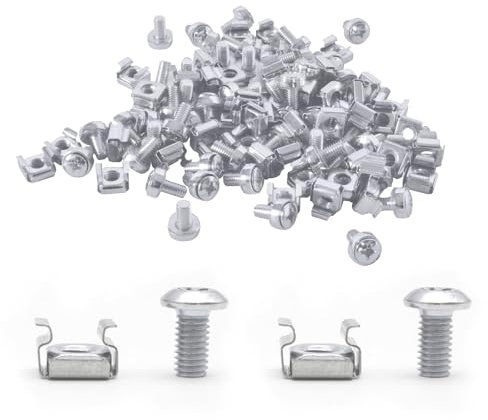 55er Set Käfigmutter, Montageschrauben, Käfigmuttern und Schrauben für Netzwerkschränke, Rack Montageschrauben & Käfigmuttern Set, M6 Käfigmuttern Schrauben Set mit Muttern Schrauben Unterlegscheiben