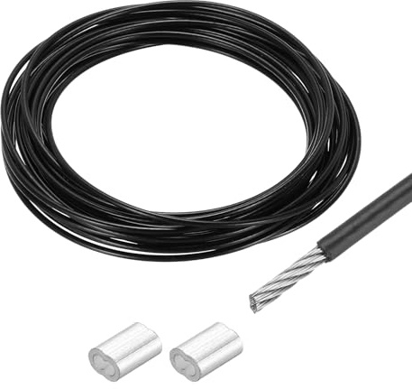 QUARKZMAN 2pcs Cable De Acero Inoxidable 304 16Ft(5M) 1/12(2mm) Negro | Cubierto Con Vinilo, De Manguitos De Aluminio, Para Colgar Tendederos Elevación