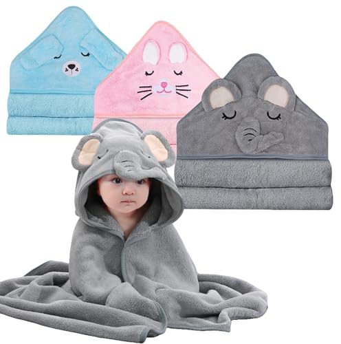 SYXLS 3PCS Hooded Baby Handdukar, 80x80cm Unik Djur Design Hooded Baby Handduk, Bomull Mjuk & Absorberande Nyfödd Handduk, Kleinbarn Badhandduk, Baby Hooded Handduk För Nyfödd Baby Jongen En Flicka