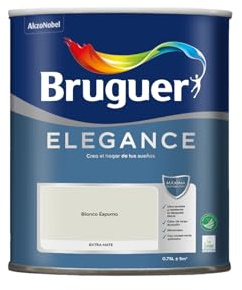 Bruguer ELEGANCE Pintura Monocapa ExtraMate, Paredes y Techos, Interior, Exterior protegido, Alta Durabilidad, UltraLavable, Resistente al Desgaste y Manchas Blanco Espuma 750 ml