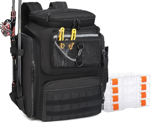 BlesMaller Fishing Backpack with Rod Holders 45L Large Fishing Bag Water Resistant Fishing Gear Backpack for Fishing Hiking Camping Trekking