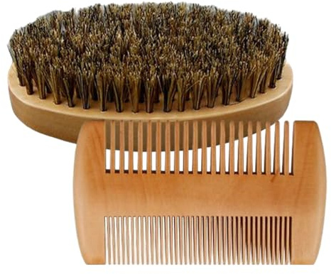 Peigne Et Brosse À Barbe Pour Hommes,Ensemble En Bois À Soies De Sanglier Peigne Pour Moustache Et Barbe - Accessoires Ergonomiques Coiffage Rasage Nettoyage Visage Massage
