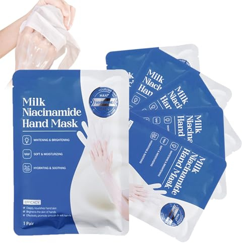 Milk Niacinamide Lot de 6 masques hydratants pour les mains avec lait et niacinamide, soin intensif des mains contre les mains sèches, pour une peau douce et éclatante