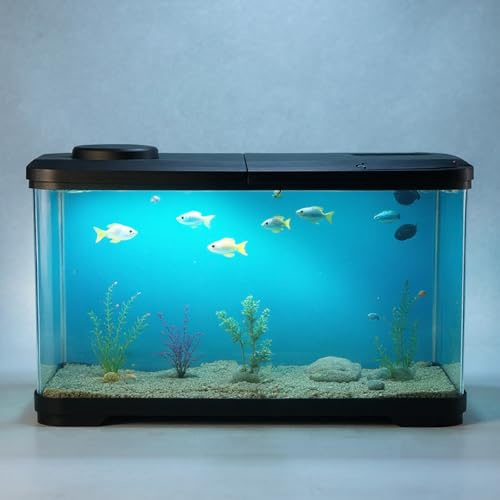 PortoAlegre 15L Aquarium Komplett Set, Rechteckig Aquarium mit LED Abdeckung, Acryl Dekor Aquaristik für Fische und Wasserpflanzen