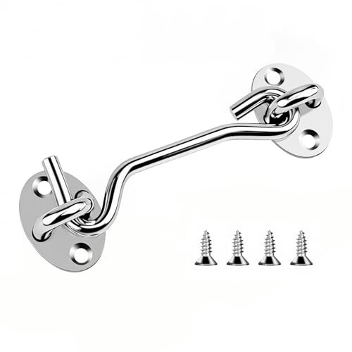 1 gancio tempesta da 4 pollici con occhiello, chiavistello interno in acciaio inox, robusto gancio per cabina per porta del garage (argento)