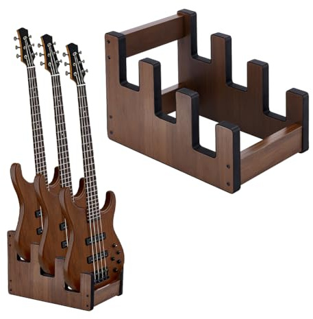 UNICRAFTALE Support de Guitare en Bois à 3 Racks Support de Sol Porte Guitares 21.7x22.1x23.1cm Affichage Frontal Économie d'Espace Support d'Exposition Noix de Coco Brun pour Amateur de Guitare