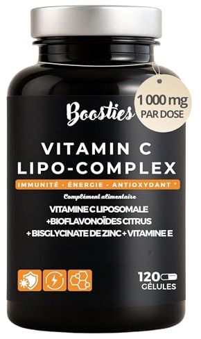 Boosties Vitamine C Liposomale 1000 mg + Zinc & Bioflavonoïdes - Complexe Lipo-C Haute Absorption et biodisponibilité - Énergie, Anti Fatigue, Antioxydant & Immunité -120 Gélules
