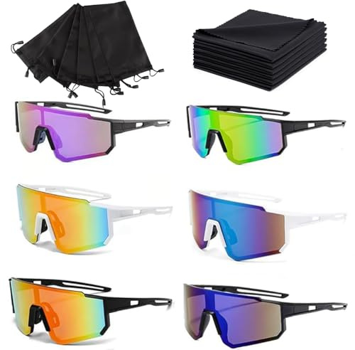 RIRIDAMAI Schnelle Brille Herren Damen, 6 Stück Sport Sonnenbrille, Polarisierte Fahrradbrille mit 6 Aufbewahrungstasche und 6 Brillenputztücher, Laufbrille UV400, Sportbrille für Outdooraktivitäten