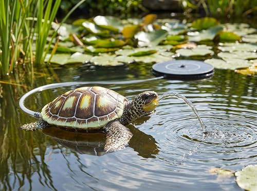 Wasserspeier Schildkröte schwimmend Solar Wasserspiel Teichdekoration Springbrunnen Teichfigur Gartendeko 20x21x6 cm