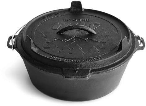 BURNHARD Dutch Oven Pre-Seasoned, 6qt 5,6 Liter, Gusseisen Feuertopf, Schmortopf mit Deckelheber ohne Füße